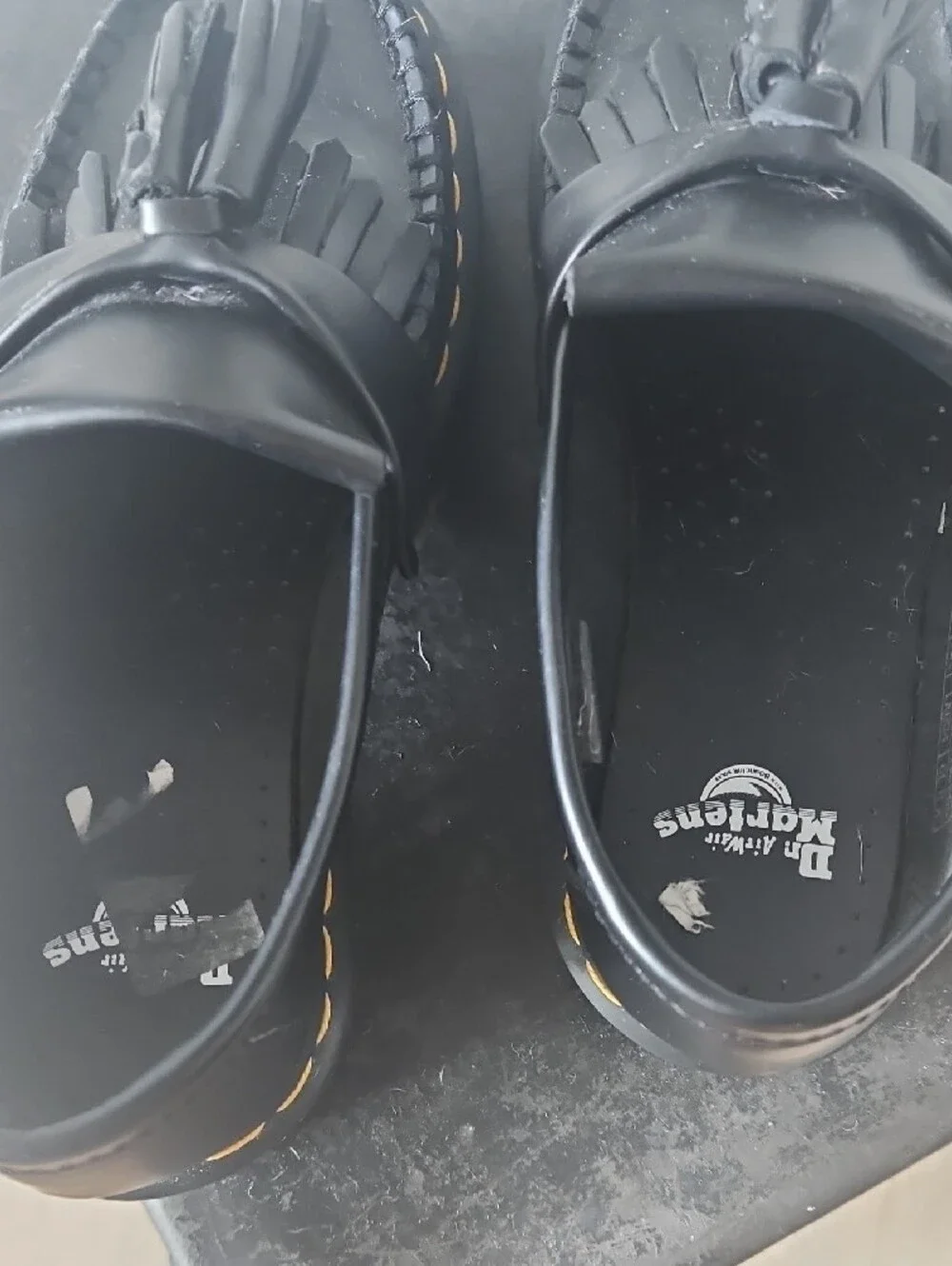 Dr. Martens Black Tassel Loafers with Yellow Stitching